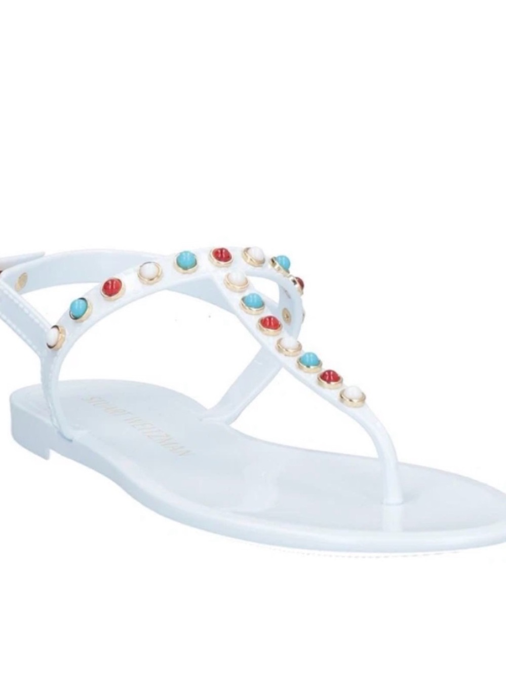 Stuart Weitzman White Jeweled T-Strap Women's Sandal size 10